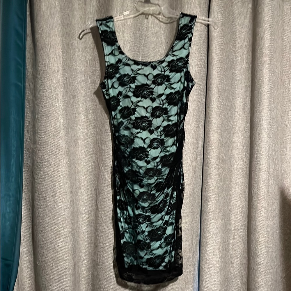 Elegant Black and Blue Lace Mini Dress